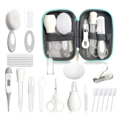 Abbildung von Baby Gesundheits und Pflegeset für Neugeborene, 25 teiliges, verbessertes Sicherheits Babypflegeset, Gesundheitspflegeset das Kinderzimmer von Neugeborenen, Babypflegeprodukte (Grauweiß)