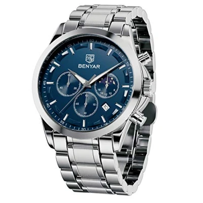 Abbildung von BY BENYAR Uhren Herren Edelstahl Armbanduhr Chronograph Analog Quarz Wasserdicht Herrenuhr Leuchtende Datum Mode Lässig Business Kleid Elegantes Geschenk fur Männer