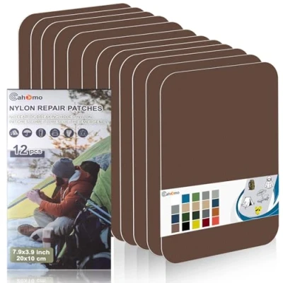 Abbildung von Nylon Reparatur Patches, Cahomo 12 Stück 20 X 10 cm Selbstklebender Wasserdichte Patch, Flicken Selbstklebend, für Jacken, Zelte, Oberbekleidung Braun