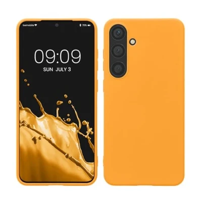 Abbildung von kwmobile Hülle kompatibel mit Samsung Galaxy S24 Plus TPU Silikon Handyhülle weich schlank Case stoßabsorbierend flexibel kabelloses Laden Fruity Orange