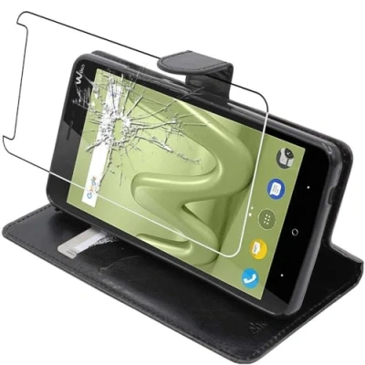 Abbildung von ebestStar kompatibel mit Wiko Lenny 4 Plus Hülle Kunstleder Wallet Case Handyhülle (PU Leder), Kartenfächern, Standfunktion, Schwarz + Panzer Schutz Glas