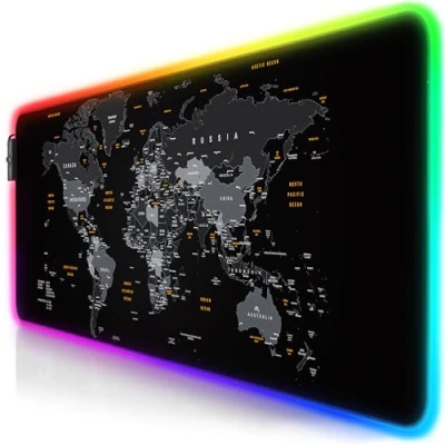 Abbildung von Titanwolf RGB Gaming Mauspad 800x300 mm XXL Mousepad LED Multi Color 7 Farben Plus 4 Effektmodi für Präzision und Geschwindigkeit Gummierte Unterseite abwaschbar Weltkarte