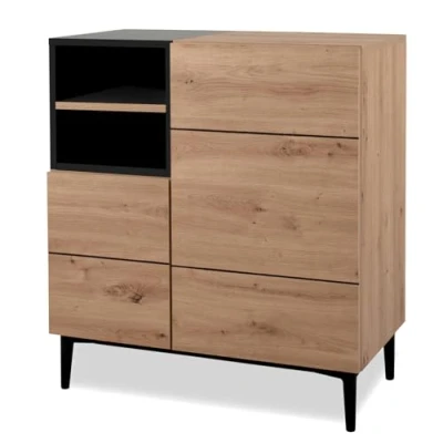 Abbildung von Furn.Design Kommode in Eiche Artisan und schwarz, Anrichte für Wohnzimmer, Esszimmer Flur, 80 x 90 cm Liam (80 cm)