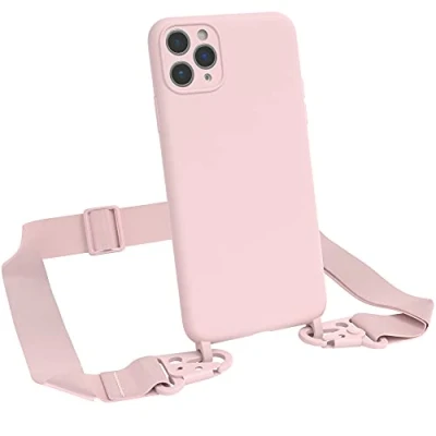 Abbildung von EAZY CASE Premium Silikon 2 in 1 Handykette kompatibel mit iPhone 11 Pro Max Handyhülle Umhängeband, Handykordel Silikonhülle, Hülle Band, Kette für Smartphone, Altrosa, Rosa