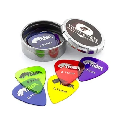 Abbildung von TIGER Gitarrenplektrons mit Plektrondose 12 Gel 0,71 mm
