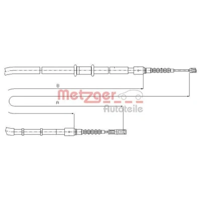 Abbildung von METZGER 10.7545 Handbremsseil hinten links, rechts, links 1722/1566 Scheibenbremse COFLE AUDI: 80 B4 Limousine, Avant