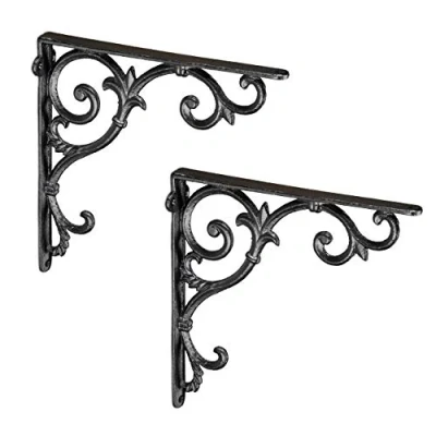 Abbildung von Relaxdays Set of 2 Shelf Brackets Regalwinkel antik, 2er Gr M, Regalträger Gusseisen, Barocke Ornamente, Winkel für Regale, Vintage, schwarz, 100, Stück