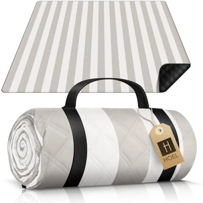 Abbildung von HOEL Picknickdecke 200x200 cm wasserabweisend + isoliert Strandmatte gepolstert XXL Picknickdecken Outdoor Stranddecke für Picknick Camping Strand Picnic Blanket