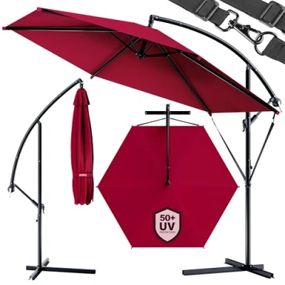 Abbildung von Kingsleeve® Sonnenschirm Brazil UV Schutz 50+ inkl. Ständer Windsicherung 300cm Kurbel Alu schwenkbar neigbar Garten Terrasse 3m Ampelschirm rot