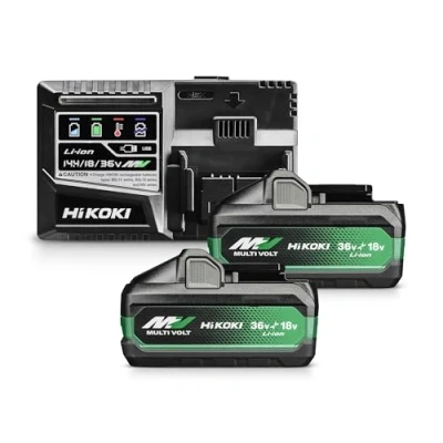 Abbildung von HiKOKI Booster Pack BSL36A18X (2X 18V 5.0 Ah / 36V 2.5 Akku, mit Ladegerät, Li Ion, 4 Stufen LED Ladestandskontrolle, 32 min Ladezeit)