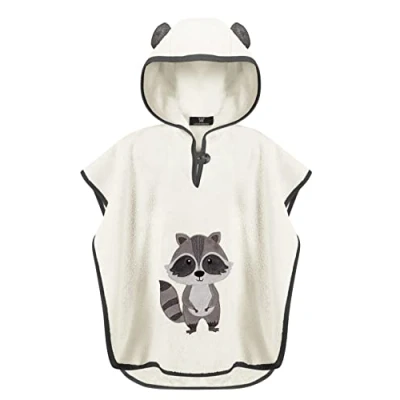 Abbildung von LAYNENBURG Premium Badeponcho Kinder mit Kapuze 100% Baumwolle OEKO TEX Baby Jungen Mädchen Handtuch Poncho Frottee 1 3 Jahre/Waschbär