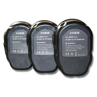 Abbildung von vhbw 3X Akku Ersatz für Dewalt DC9091, DE9038, DE9091, DE9092, DE9094, DE9502, DW9094 Elektrowerkzeug (3000 mAh, NiMH, 14,4 V)