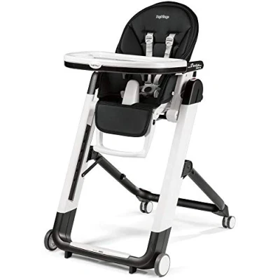 Abbildung von Peg Perego Siesta Follow Me Licorice Design Hochstuhl mit Baby Liegefunktion und Stop&amp;Go System Memory Funktion, Lederimitat Bezug, schwarz