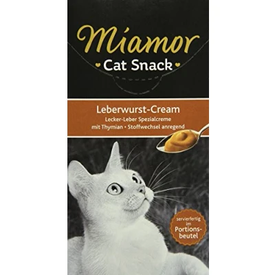 Abbildung von MIAMOR Cat Snack (Cream) zum Verwöhnen ausgewachsener Katzen. Ergänzungsfutter im Portionsbeutel ohne Zucker und künstliche Zusätze 11x6x15g Leberwurst Cream