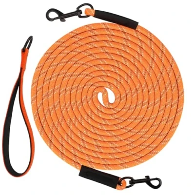 Abbildung von Taglory Schleppleine 5m für Hunde Reflektierendes Seil Doppelter Haken 8mm Orange