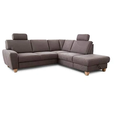 Abbildung von Cavadore Ecksofa Wisconsin mit Federkern / Sofagarnitur 2 Kopfstützen Landhausstil Holzfüße in Buche Mikrofaser Lederoptik Größe: 248 x 88 215 cm (BxHxT) Farbe: Grau