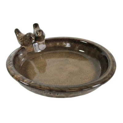 Abbildung von colourliving Vogeltränke Winterfest rund 30 cm Noble Keramik glasiert Vogelbad mit 2 Deko Vögel Vobelbecken Garten (Macchiato)