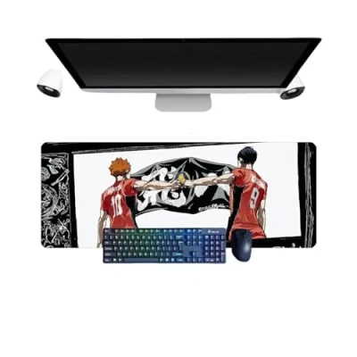 Abbildung von PUrar Japanisches Anime Haikyuu Mauspad, XL, 800 x 300 mm, wasserdichtes Gaming Mauspad und 3 mm Basis aus rutschfestem Gummi, strukturierte Oberfläche