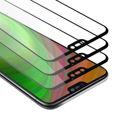 Abbildung von Cadorabo 3x Vollbild Panzer Folie kompatibel mit Huawei P20 LITE 2018 / NOVA 3E Schutzfolie in TRANSPARENT SCHWARZ 3er Pack Gehärtetes (Tempered) Display Schutzglas 9H Härte 3D Touch