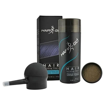 Abbildung von HAIR GO Premium Schütthaar + APPLIKATOR SPARSET zur Haarverdichtung Streuhaar Haarverdichter Haarausfall (hellbraun)