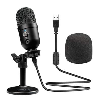 Abbildung von VOHALO USB Mikrofon, Kondensator Mikrofon Computer mit Nierencharakteristik für Gaming, Streaming, Podcasting, Twitch, YouTube, Discord, kompatibel Desktop Laptop Schwarz