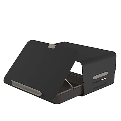 Abbildung von Dataflex Bento® Ergonomisches Schreibtischset 223 Schwarz Monitorständer verstellbar, 20kg Belastbarkeit, mit Toolbox als Laptopständer, Tabletständer, Dokumentenhalter und persönliche Ablage