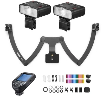 Abbildung von Godox MF12 K2 2PCS Makroblitz +MF DB 360 drehbare Blitzhalterung +XPROII N Flash Trigger TTL M Modus mit Buntem Filter Kaltschuh für Dentalfotografie Makrofotografie Ersatz Nikon Kameras