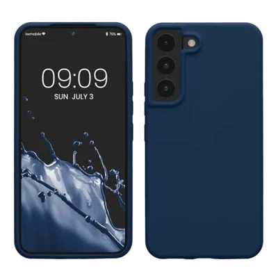 Abbildung von kwmobile Schutzhülle kompatibel mit Samsung S22 Hülle Silikon Case Handyhülle weiche Oberfläche kabelloses Laden Marineblau