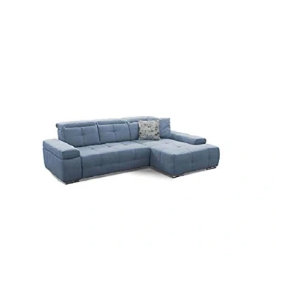 Abbildung von Cavadore Schlafsofa Mistrel mit XL Longchair, Ecksofa leichter Fleckentfernung dank Soft Clean, geeignet für Haushalte Kindern, Haustieren, 273 x 77 173, blau