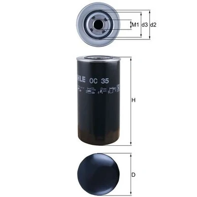 Abbildung von MAHLE ORIGINAL OC 35 Ölfilter mit einem Rücklaufsperrventil Anschraubfilter MAN: TGS, TGX, TGL, MERCEDES BENZ: ATEGO 2, AROCS, MK, IVECO: Trakker