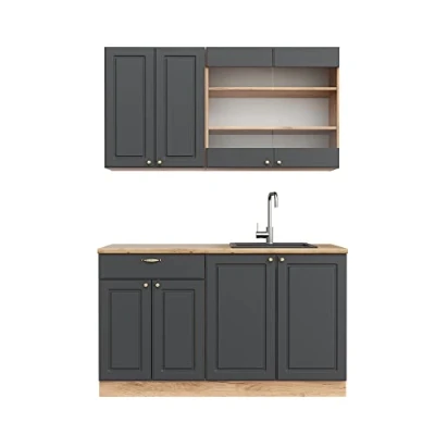 Abbildung von Vicco Singleküche Fame Line, Anthrazit Landhaus/Goldkraft Eiche, 140 cm, AP Eiche