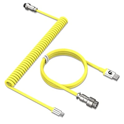 Abbildung von MAMBASNAKE C01 Spiral Tastaturkabel, Pro Custom Coiled USB C Kabel für Mechanische Tastatur, Typ auf A mit Abnehmbarem Metall Luftfahrtstecker, TPU Gaming Tastatur PC Mac Computer Gelb