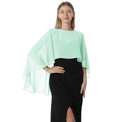 Abbildung von Hotshawl Capelets für Damen, Chiffon Umhang, Schals und Wickeltuch, Abendkleid, Hochzeitsumhänge, Minze, Einheitsgröße