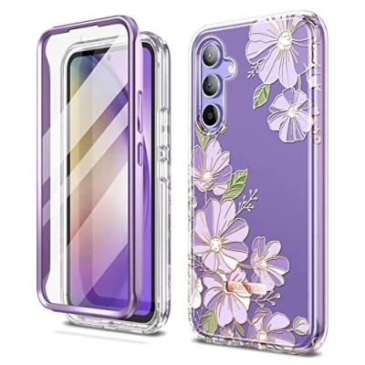 Abbildung von SURITCH Kompatibel mit Samsung Galaxy A54 5G Hülle Blumenmuster Handyhülle Integriertem Displayschutz 360 Grad Komplettschutz Schutzhülle für 6.4 Zoll(Lila Kosmos)