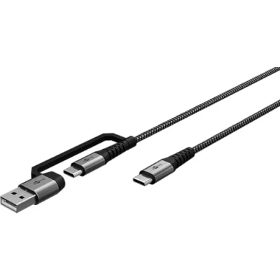 Abbildung von goobay 70278 2 in 1 USB C auf und A Kabel/USB Textilkabel max. 60W 480 Mbits/Adapter für Geräte/Laptop Tablet iPhone/Multi Adapter mit Knickschutz / 2m