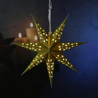 Abbildung von MARELIDA LED Stern Papierstern Weihnachtsstern Samststern 40cm 10LED Batterie grün, Classic, warmweiß (2100K bis 3000K)