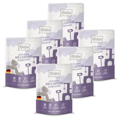 Abbildung von MjAMjAM Premium Nassfutter für Katzen Quetschie DUO von saftigem Hühnchen &amp; Kaninchen an gedämpftem Kürbis, 6er Pack (6 x 300g), getreidefrei mit extra viel Fleisch