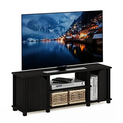 Abbildung von Furinno Brahms TV Ständer mit Regalen und Stauraum, Holzwerkstoff, Espresso/Schwarz, 2 Türen