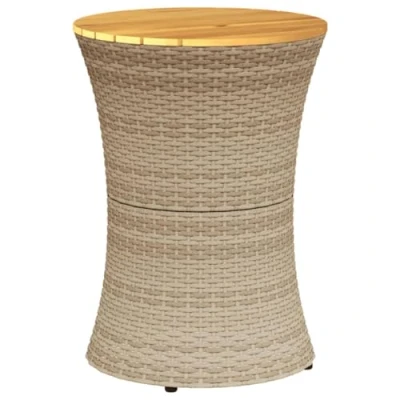 Abbildung von vidaXL Garten Beistelltisch Trommelform, Gartentisch mit Stahlrahmen, Couchtisch für Balkon Terrasse, Tisch, Beige Poly Rattan Massivholz