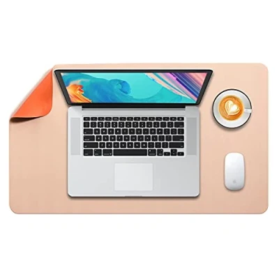 Abbildung von Mausepad L, Große Mausmat, DOBAOJIA Laptop Schreibtischmatte, Schreibtischunterlage, Büro Schreibtisch Pad, Schreibblock, Doppelseitige Verwendung PU Leder Wasserdicht, 60 x 35cm Beige/Orange