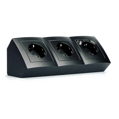 Abbildung von MC Power Steckdosenblock Unterbausteckdose Flair Mehrfachsteckdose Ecksteckdose Steckdosenleiste 3 Fach + 2X USB, 230V /16A, Aufbau, schwarz, matt