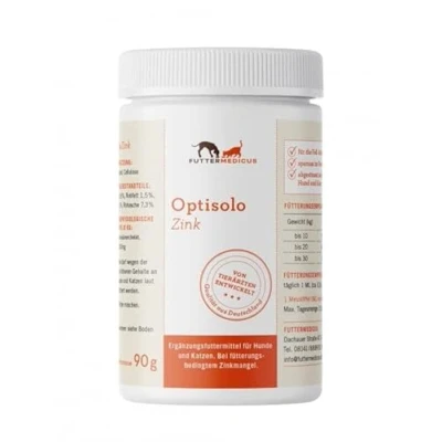 Abbildung von Futtermedicus Optisolo Zink 90 g Ergänzungsfuttermittel für Hunde und Katzen Bei ernährungsbedingtem Zinkmangel Pulver basiert auf Zichorienwurzel &amp; Zellulose