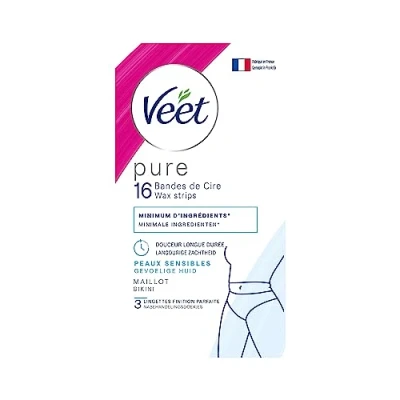 Abbildung von VEET Pure 16 Streifen aus kaltem Wachs für empfindliche Haut empfohlen von Dermatologen langanhaltende Haarentfernung