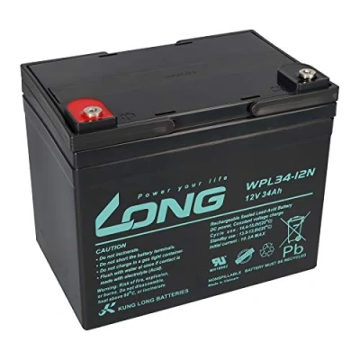 Abbildung von Kung Long 12V 34Ah WPL34 12N, Bleiakku Batterie, geeignet für Sicherheitstechnik, Brandmeldeanlagen, ELA Anlagen, USV, Telekommunikation, Notstromanlagen (34Ah)