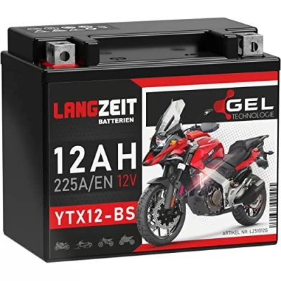 Abbildung von LANGZEIT YTX12 BS Motorradbatterie 12V 12Ah 225A/EN Gel Batterie doppelte Lebensdauer entspricht CTX12 51012 GTX12 Quad vorgeladen auslaufsicher wartungsfrei