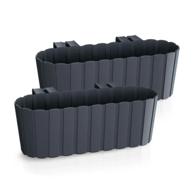 Abbildung von Spetebo Pflanzschale Balkon Blumenkasten mit Halterung 39 x 13 cm (Set, 2 St., Blumenkästen), Kunststoff Geländer Pflanztopf in anthrazit