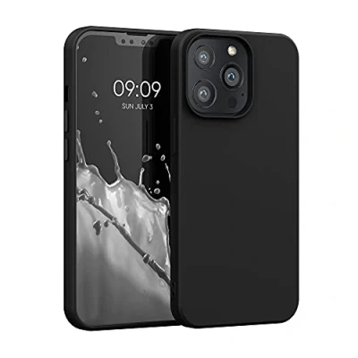 Abbildung von kwmobile Hülle kompatibel mit Apple iPhone 13 Pro gummierte TPU Silikon Handyhülle Schutzhülle für kabelloses Laden Case in Schwarz matt