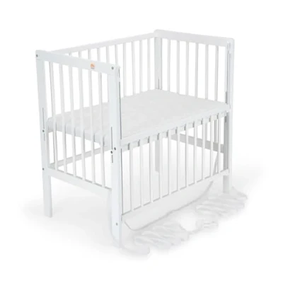 Abbildung von FabiMax Baby Beistellbett Flex mit innovativem Seitengitter für Boxspringbett, Buche massiv weiß, inkl. Matratze Comfort