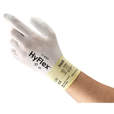 Abbildung von Ansell HyFlex 11 600 Dünne Arbeitshandschuhe, Nylon Strickhandschuhe mit PU Beschichtung, Leichte Schutzhandschuhe, Präzises Arbeiten und Heimwerken, Mechanikschutz, Weiß, Größe L (12 Paar)