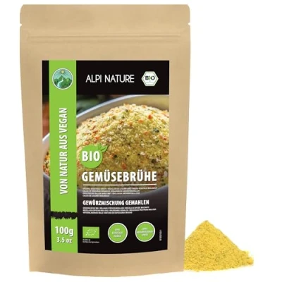 Abbildung von Bio Gemüsebrühe Gewürzmischung (100g), Suppen Gewürzsalz, 100% natürlich, Zutaten aus kbA, Gewürzzubereitung für Bouillon, ohne künstliche Zusätze